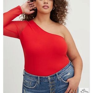 Foxy one shoulder sheer mesh top smoothing bodycon 26/28 size 4 sexy cute layers